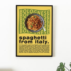 Pôster de cozinha de espaguete, impressão de comida, decoração moderna de cozinha, comida italiana, italiano, arte moderna de parede, bolonhesa, pinterest de massas, arte