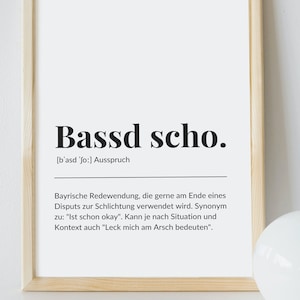 Bavarian dictionary poster “Bassd scho” | gift | wall decoration | Wall Art | saying | Poster Typography | Bavaria - Digital Download