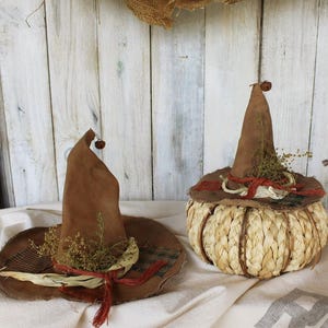 Spiced Fall Patchwork Scarecrow Hats with Sweet Annie, Cupboard Tuck, Thanksgiving Tabletop