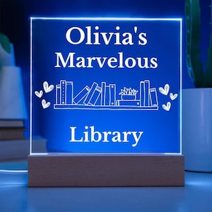 Personalized Library Sign, Acrylic Bookshelf Sign,Library Book Nook with Stand Bookish Home Decor, Reader Book Lover Gifts for Daughter Girl