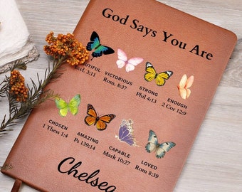 Personalized Butterfly Prayer Journal For Women - Positive Affirmations Journal, Christian Gift, God Says You Are, Religious Gift for Girls