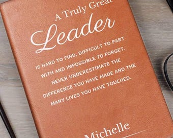 Personalized Leader Gift, Custom Leather Journal, Gift for a team leader, coach, employee appreciation, Coworker Mentor, Boss, Teacher gifts