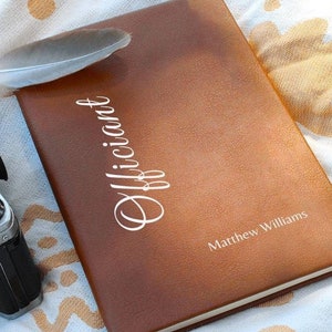 Wedding Officiant Book, Personalized Ceremony Book Journal, Custom Leather Note Book for Speech Sermon Toast, Wedding Day Pastor Host Gifts