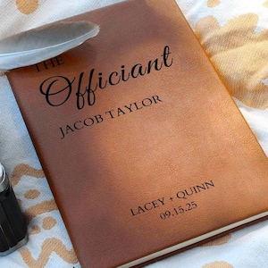 Wedding Officiant Book, Personalized Ceremony Book Journal, Custom Leather Note Book for Speech Sermon Toast, Wedding Day Pastor Host Gifts