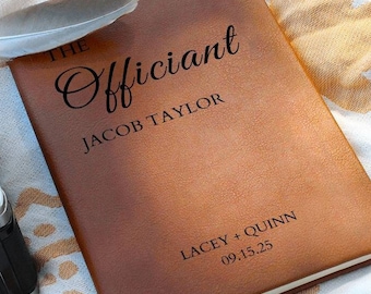 Wedding Officiant Book, Personalized Ceremony Book Journal, Custom Leather Note Book for Speech Sermon Toast, Wedding Day Pastor Host Gifts