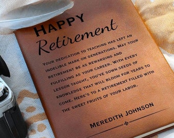 Happy Retirement Journal - Personalized Teacher Retirement Gift, Teacher Retirement Party, Principal Retirement Gift, Retiring Teacher
