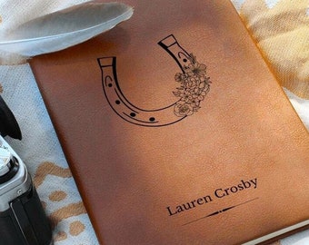 Personalized Horseshoe Journal with Flowers, Horseshoe Journal, horseshoe necklace, Gift for Rancher, Gift for Horse Rider, Horse Lover