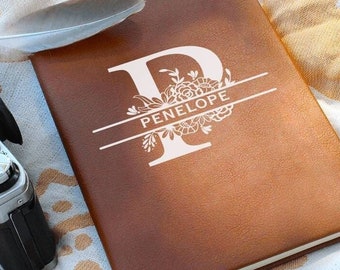 Personalized Monogram Vegan Leather Journal, Christmas Gift for her, Monogram Journal, Laser Engraved Leather Journal, Engraved Journal Gift