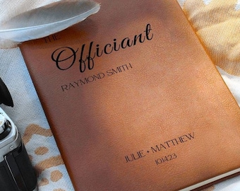 Wedding Officiant Book, Personalized Ceremony Book Journal, Custom Leather Note Book for Speech Sermon Toast, Wedding Day, Officiant Gift