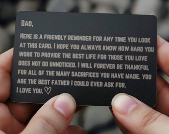 Fathers Day Card - Wallet Card, Father&#39;s Day Gift, Gift for Dad, from Son, from Daughter, Engraved Wallet Card, Perfect Gift for Dad,