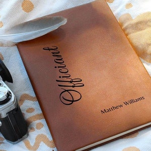 Wedding Officiant Book, Personalized Ceremony Book Journal, Custom Leather Note Book for Speech Sermon Toast, Wedding Day Pastor Host Gifts