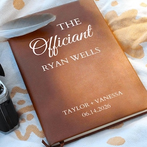 Wedding Officiant Book, Personalized Ceremony Book Journal, Custom Leather Note Book for Speech Sermon Toast, Wedding Day Pastor Host Gifts