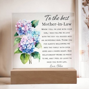 Personalized Hydrangea Mother in law wedding gift, Gift for Mother-In-Law from daughter in law, Mother&#39;s Day Gift, Mother of the Groom Gift