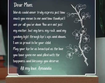 Personalized Handwritten Letter Night Light, Mother's Day Gift Ideas,  Mothers Day Gift,  Gift for Mom,  Grandma Nana Mommy Birthday Gifts