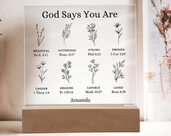 Dios dice que eres - Regalo de versículo bíblico, regalos de citas inspiradoras, llavero de inspiración personalizado, eres hermosa, regalo de hermana, regalos cristianos