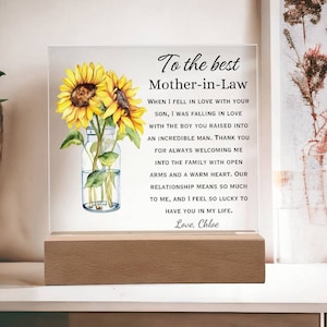 Personalized Sunflower Gift - Mother of The Groom Wedding Gift for Mother-In-Law from daughter in law, Mother&#39;s Day Gift for Mother-In-Law