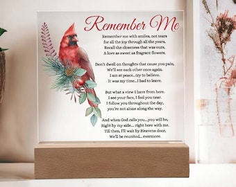 Poema de recuerdo del cardenal "Recuérdame": regalo de duelo, regalo de recuerdo, regalo de condolencias, regalo de pérdida de un ser querido, aniversario de muerte.