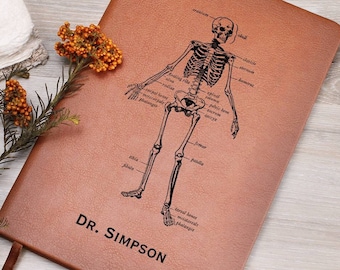 Diario personalizado de anatomía del esqueleto de anatomía, Bloc de notas de quiropráctico, regalo de quiropráctico para decoración de quiropráctico, graduación de quiropráctico