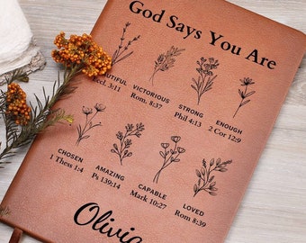 Journal de prière personnalisé pour femme - Journal d'affirmations positives, Journal de cadeaux chrétien, Dieu dit que vous l'êtes, Cadeau religieux pour fille