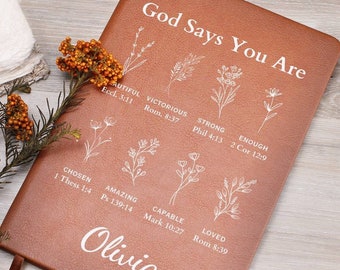 Personalized Prayer Journal For Women - Positive Affirmations Journal, Christian Gift Journal, God Says You Are, Religious Gift for Girls