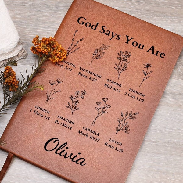 Personalized Prayer Journal For Women - Positive Affirmations Journal, Christian Gift Journal, God Says You Are, Religious Gift for Girls