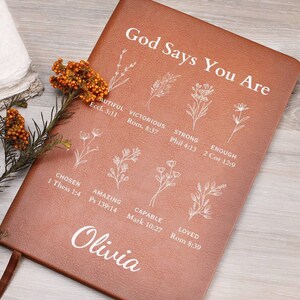 Personalized Prayer Journal For Women - Positive Affirmations Journal, Christian Gift Journal, God Says You Are, Religious Gift for Girls