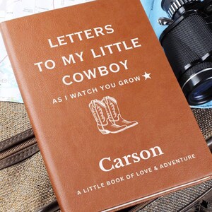 Cartas a mi hijo, cuaderno de vaquero personalizado, diario de embarazo personalizado, regalo personalizado para baby shower de niño, libro de recuerdos para mamá y papá primerizos.