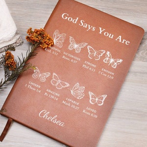 Personalized Butterfly Prayer Journal For Women - Positive Affirmations Journal, Christian Gift, God Says You Are, Religious Gift for Girls