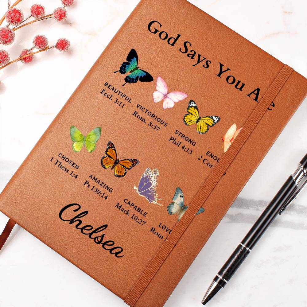 Personalized Butterfly Prayer Journal for Women, Positive Affirmations Journal, Christian Gift, God Says You Are, Religious Gift for Girls