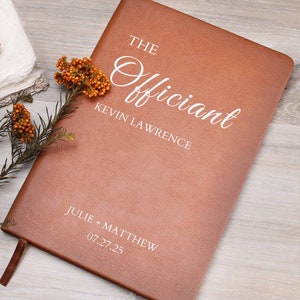 Wedding Officiant Book, Personalized Ceremony Book Journal, Custom Leather Note Book for Speech Sermon Toast, Wedding Day Pastor Host Gifts