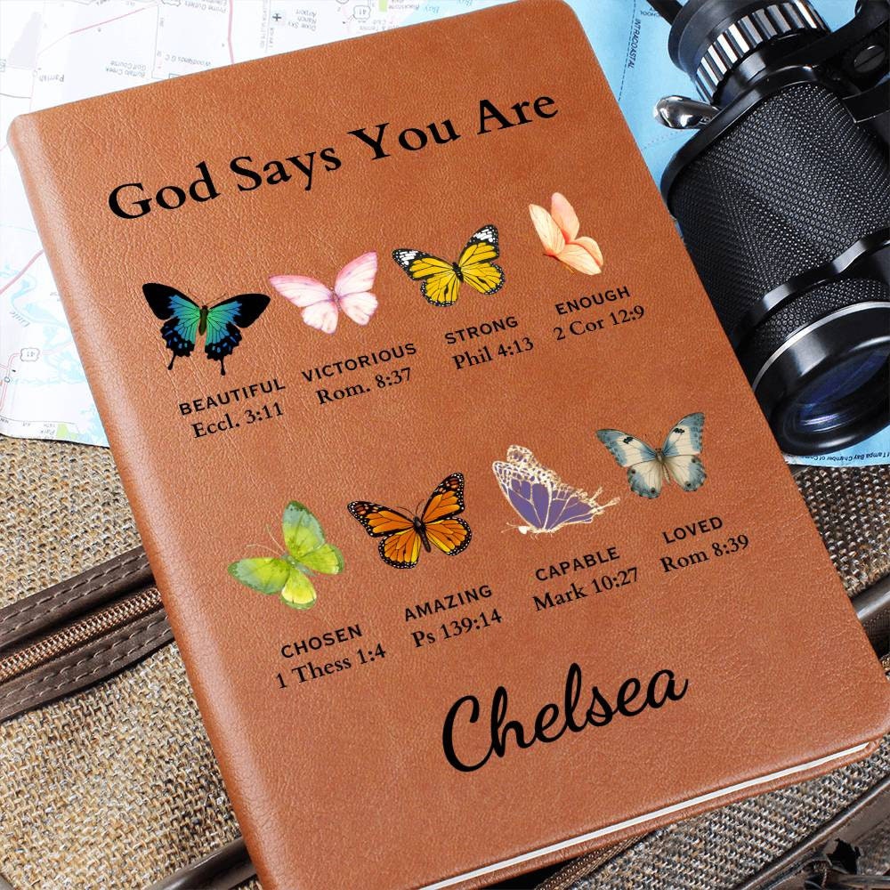 Personalized Butterfly Prayer Journal for Women, Positive Affirmations Journal, Christian Gift, God Says You Are, Religious Gift for Girls