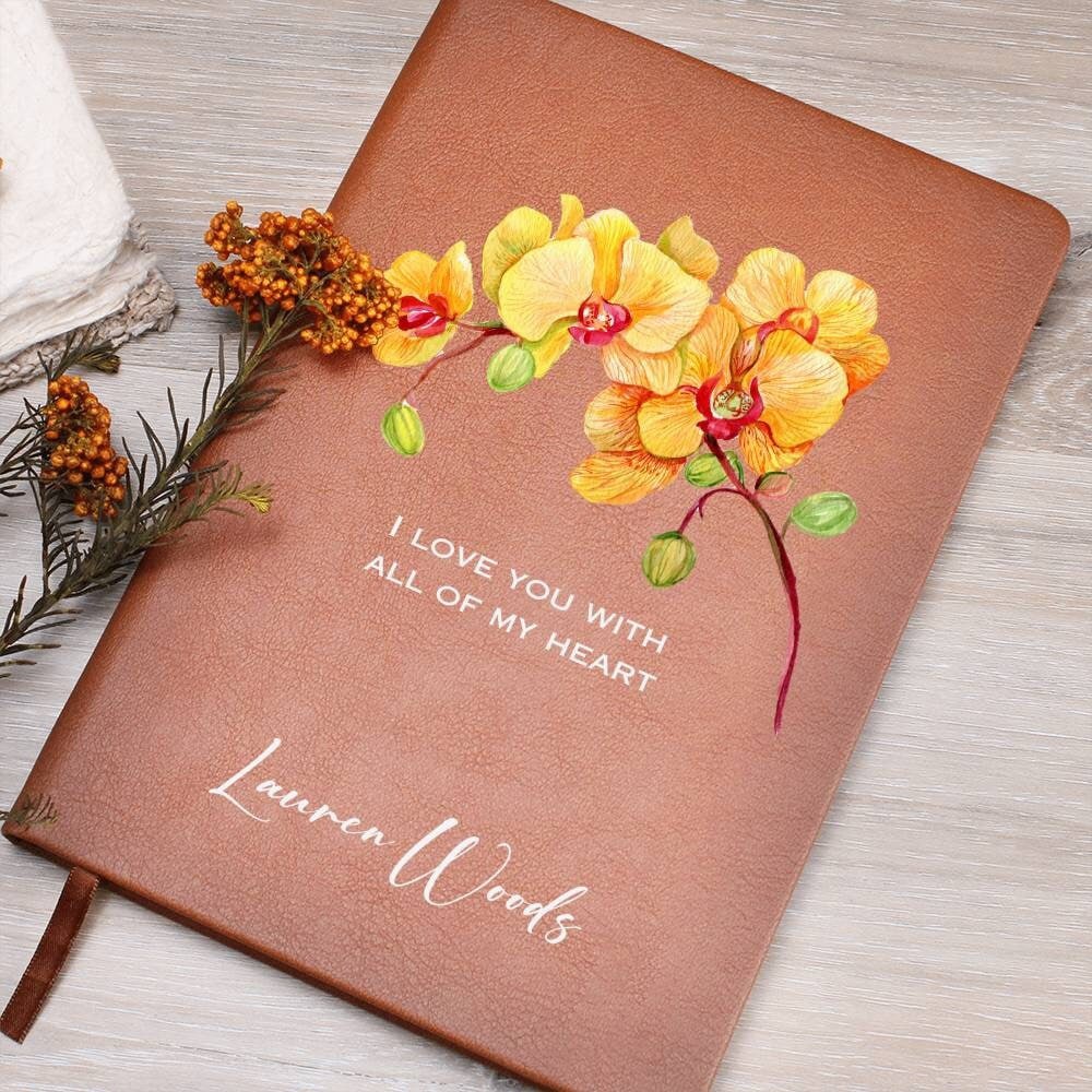 Yellow Orchid Journal - Personalized Valentines Day Gift for Girlfriend, Wife, Personalized Gift, Custom Journal, Valentine&#39;s Day Gift