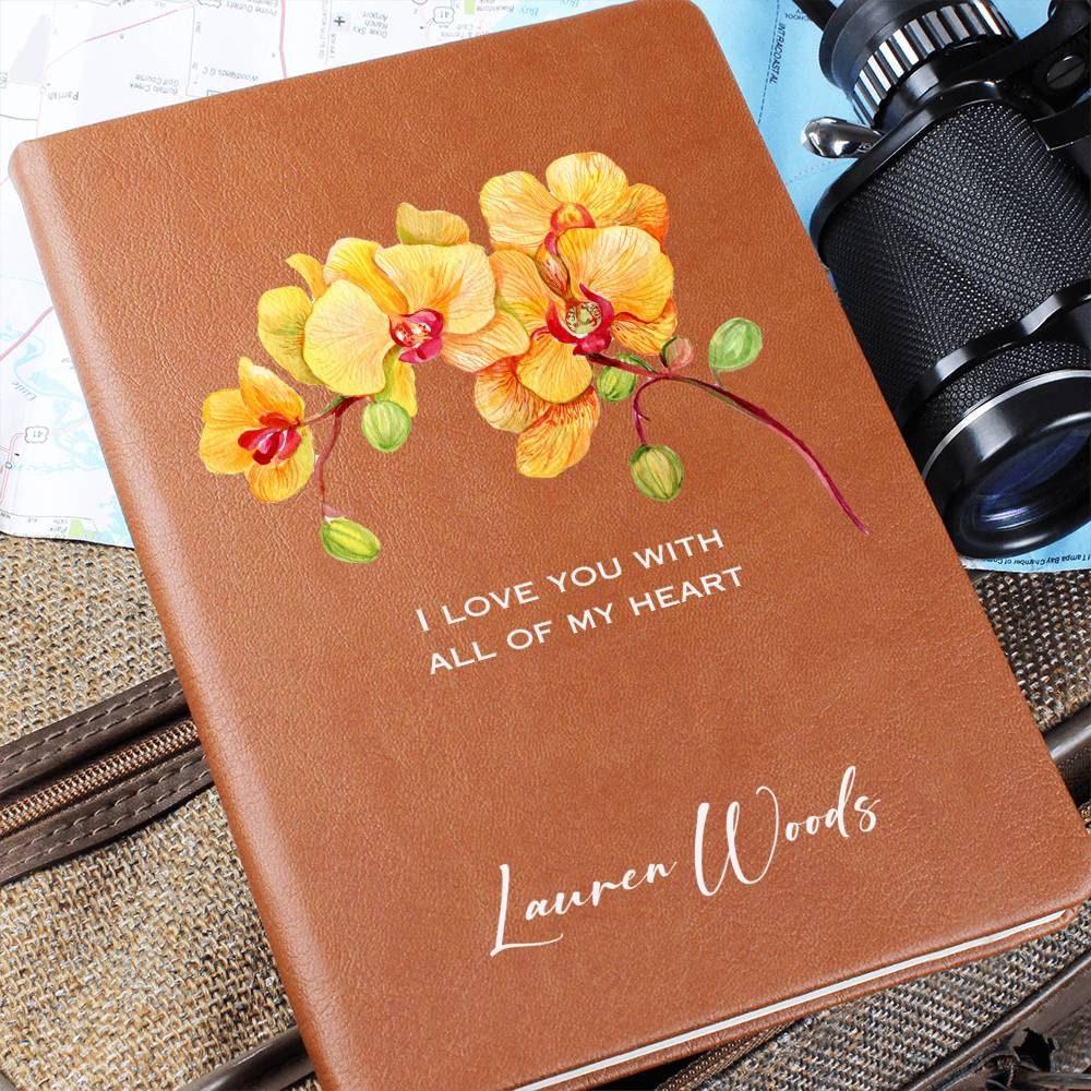 Yellow Orchid Journal - Personalized Valentines Day Gift for Girlfriend, Wife, Personalized Gift, Custom Journal, Valentine&#39;s Day Gift