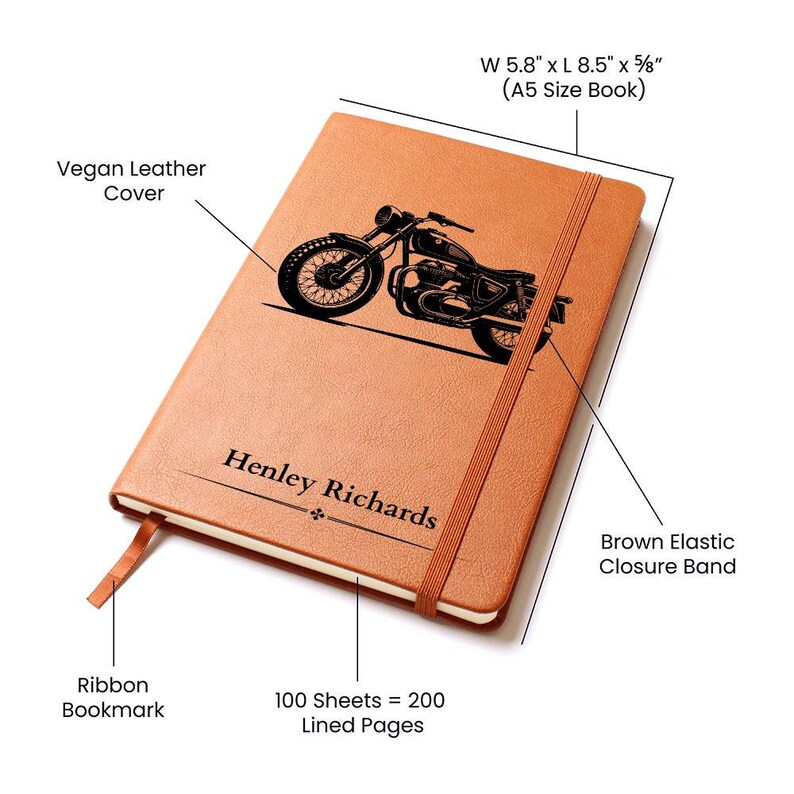 Diário de motocicleta vintage - presente de motocicleta personalizado, presente de dia dos pais, presente para marido, presente para filho, motociclista, Harley, clube imagem 3