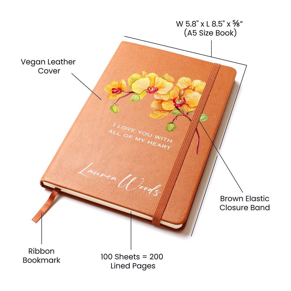 Yellow Orchid Journal - Personalized Valentines Day Gift for Girlfriend, Wife, Personalized Gift, Custom Journal, Valentine&#39;s Day Gift