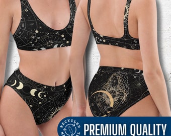 High-Waist Goth Bikini Set “Black Astro”, Recyceltes Polyester aus alten Plastikflaschen, XS - 3XL