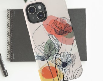Floral Line Art Phone Case, Minimalist Phone Case, iPhone 15 Case, iPhone 15 Pro Max, iPhone 14 Case, iPhone 13 Pro Max, Samsung Phone Case