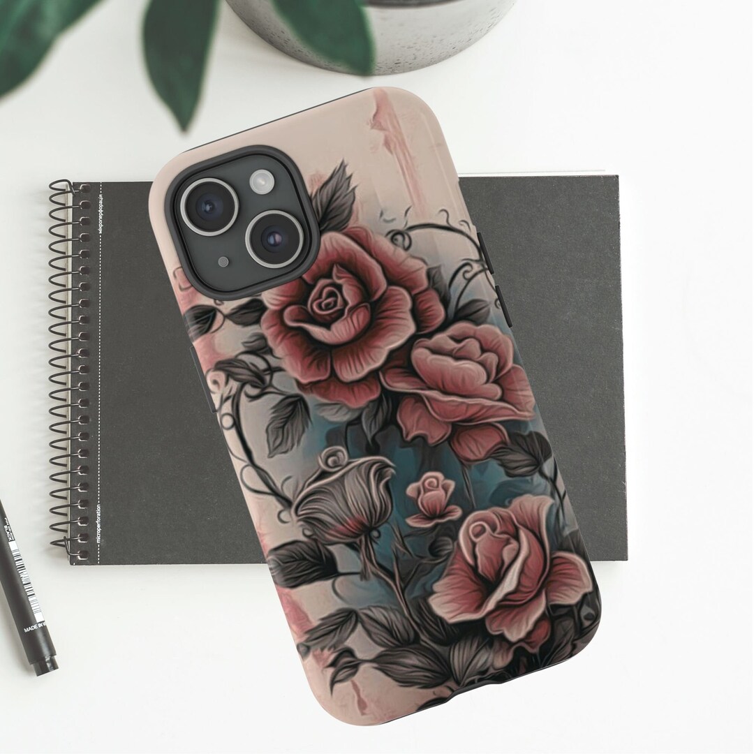 Pink Roses Phone Case, Gothic Roses, iPhone Tough Case, iPhone 15 Case ...