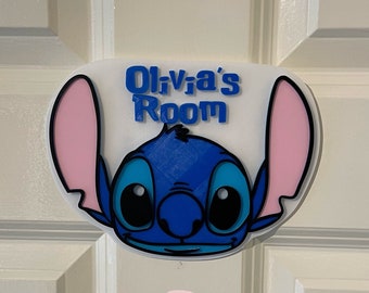 Spersonalizowany, inspirowany Lilo i Stitchem, drukowany w 3D znak na drzwi | Disney Décor