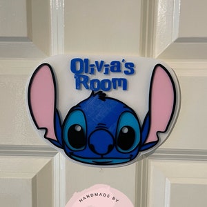 Letrero de puerta impreso en 3D inspirado en Lilo & Stitch personalizado / Decoración de Disney