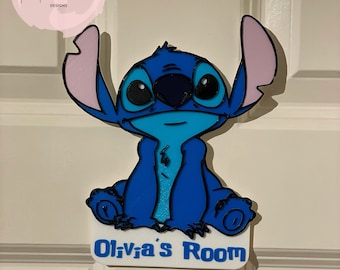 Spersonalizowany, drukowany w 3D znak na drzwi inspirowany Lilo i Stichem „Stitch” | Disney Décor