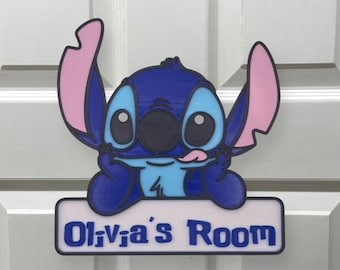 Spersonalizowany, inspirowany Lilo i Stitchem znak na drzwi 'Stitch' w technologii druku 3D | Disney Décor