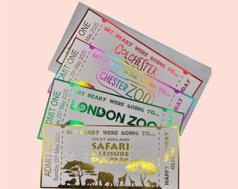 Entrada sorpresa personalizada con lámina metálica para el zoológico o el parque safari: un regalo sorpresa para un día salvaje y un recuerdo.