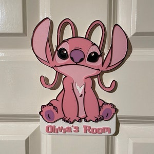 Personalised Lilo & Stitch Inspired &#39;Angel&#39; 3D Printed Door Sign | Disney Décor