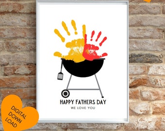 Father's Day Grill Handprint Keepsake | Gift for Dad Father Grandpa Stepdad Papa | From Baby Toddler Kid | DIY Craft Easy Printable