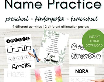 EDITABLE Name Activities for Toddlers, Preschoolers, Kindergarten | Custom Affirmation Posters | Montessori Learn to Read Write Spell