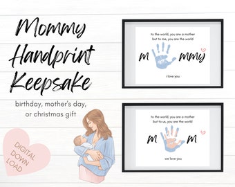 Mom Mommy Handprint Footprint Keepsake | Birthday Mother's Day Christmas Gift Art Craft DIY Baby Toddler Preschooler Kid Child Memory Decor