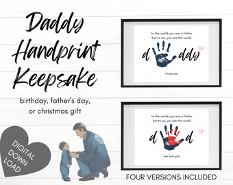 Dad Daddy Handprint Footprint Keepsake | Birthday Father's Day Christmas Gift Art Craft DIY Baby Toddler Preschooler Kid Child Memory Decor