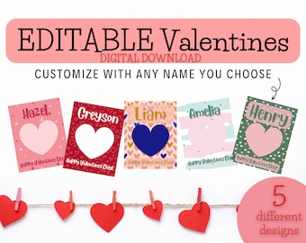 EDITABLE Valentines - 5 designs - CUSTOMIZABLE