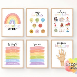 Corner Ecke Poster | 6 Digitale Dateien UND eine Anleitung zur Erstellung einer beruhigenden Ecke | PASTELL Regenbogen | Kleinkind Vorschulkinder